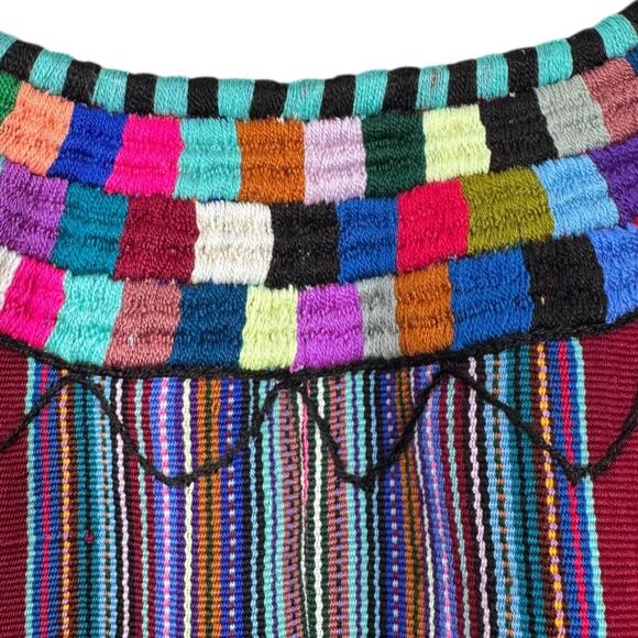 Vintage Guatemalan Huipil Poncho Top Heavy Embroidered Handwoven Boho One Size - Picture 5 of 7